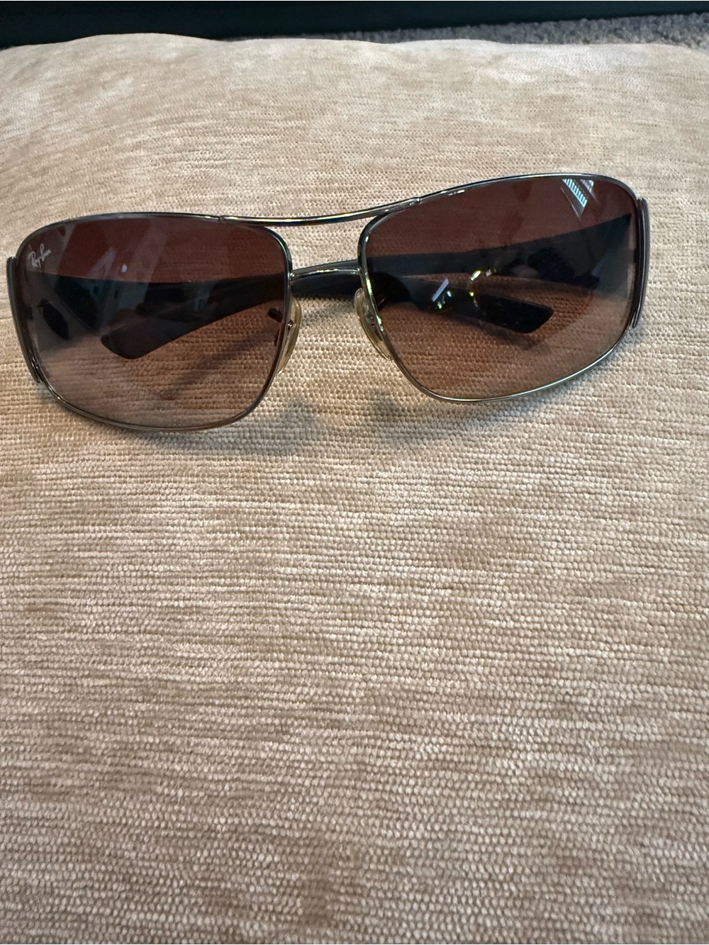 Ray-Ban Gold Frame Brown Lens Rectangular Sunglasses